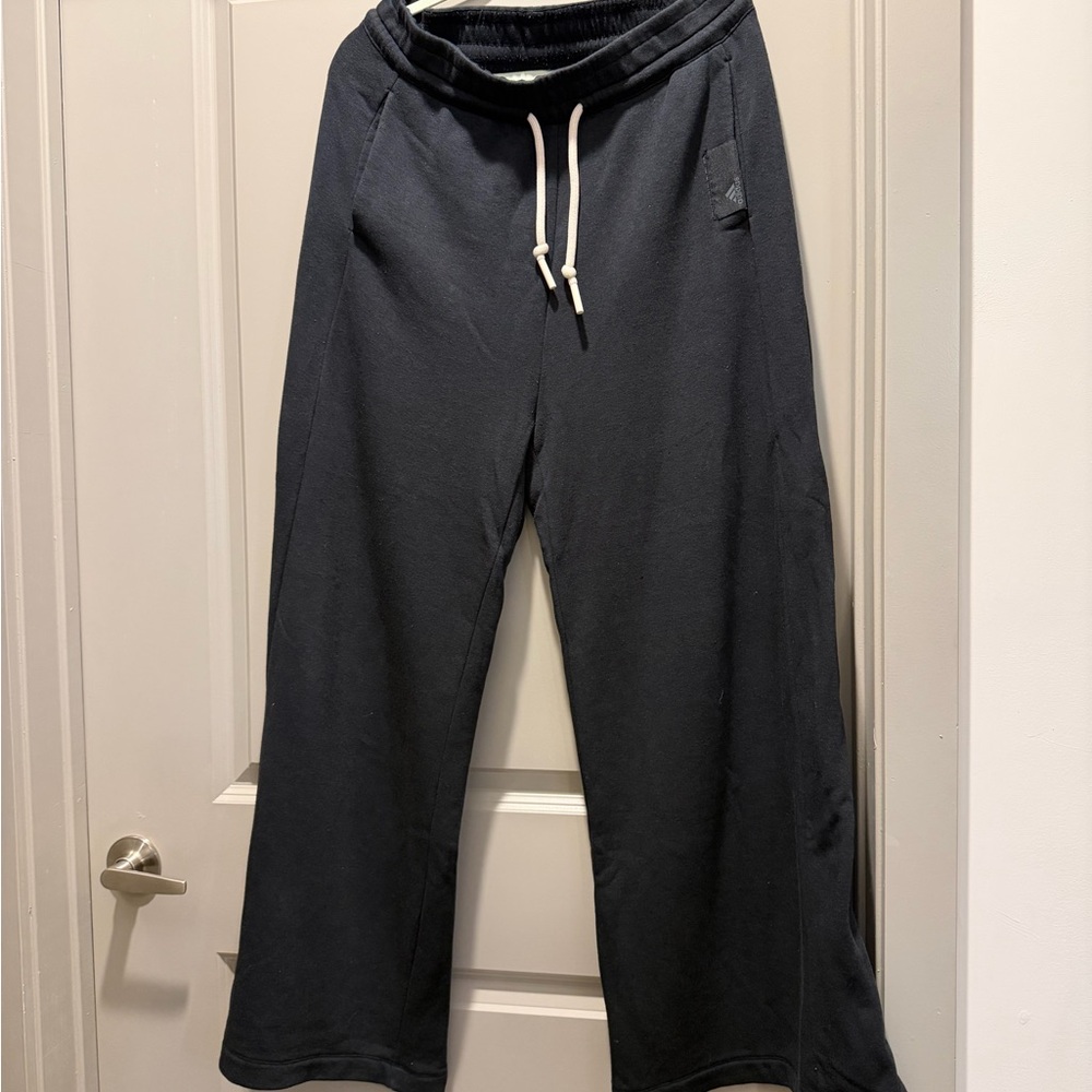 Adidas Black High Waist Wide Leg Sweatpants with Gray Drawstring